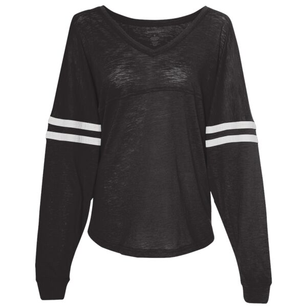 Women’s Slub Jersey Varsitee V-Neck Long Sleeve T-Shirt Thumbnail