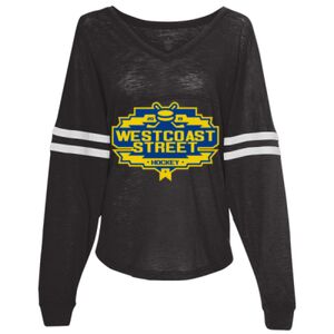 Women’s Slub Jersey Varsitee V-Neck Long Sleeve T-Shirt Thumbnail