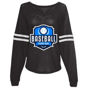 Women’s Slub Jersey Varsitee V-Neck Long Sleeve T-Shirt Thumbnail