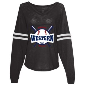 Women’s Slub Jersey Varsitee V-Neck Long Sleeve T-Shirt Thumbnail