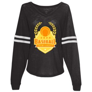 Women’s Slub Jersey Varsitee V-Neck Long Sleeve T-Shirt Thumbnail
