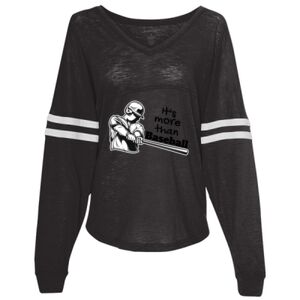 Women’s Slub Jersey Varsitee V-Neck Long Sleeve T-Shirt Thumbnail