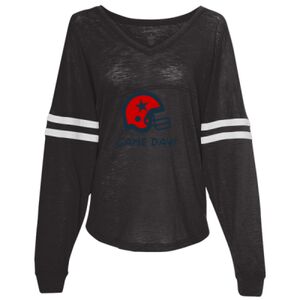 Women’s Slub Jersey Varsitee V-Neck Long Sleeve T-Shirt Thumbnail