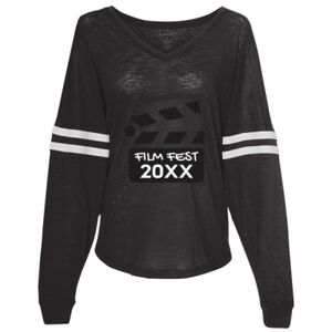 Women’s Slub Jersey Varsitee V-Neck Long Sleeve T-Shirt Thumbnail