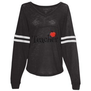 Women’s Slub Jersey Varsitee V-Neck Long Sleeve T-Shirt Thumbnail