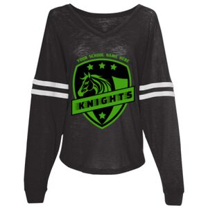 Women’s Slub Jersey Varsitee V-Neck Long Sleeve T-Shirt Thumbnail