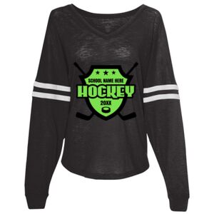 Women’s Slub Jersey Varsitee V-Neck Long Sleeve T-Shirt Thumbnail
