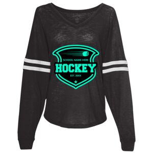 Women’s Slub Jersey Varsitee V-Neck Long Sleeve T-Shirt Thumbnail