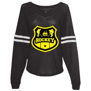 Women’s Slub Jersey Varsitee V-Neck Long Sleeve T-Shirt Thumbnail