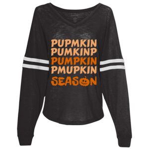 Women’s Slub Jersey Varsitee V-Neck Long Sleeve T-Shirt Thumbnail