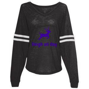 Women’s Slub Jersey Varsitee V-Neck Long Sleeve T-Shirt Thumbnail