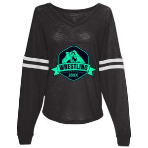 Women’s Slub Jersey Varsitee V-Neck Long Sleeve T-Shirt Thumbnail