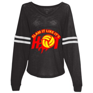 Women’s Slub Jersey Varsitee V-Neck Long Sleeve T-Shirt Thumbnail