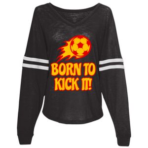 Women’s Slub Jersey Varsitee V-Neck Long Sleeve T-Shirt Thumbnail