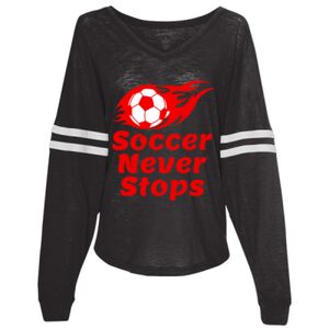 Women’s Slub Jersey Varsitee V-Neck Long Sleeve T-Shirt Thumbnail