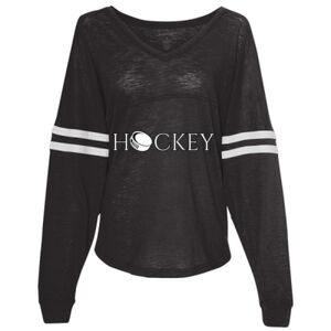 Women’s Slub Jersey Varsitee V-Neck Long Sleeve T-Shirt Thumbnail