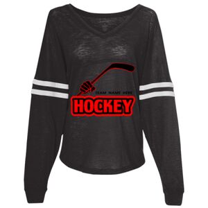 Women’s Slub Jersey Varsitee V-Neck Long Sleeve T-Shirt Thumbnail