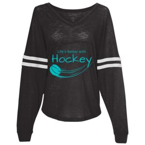 Women’s Slub Jersey Varsitee V-Neck Long Sleeve T-Shirt Thumbnail