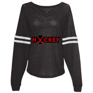 Women’s Slub Jersey Varsitee V-Neck Long Sleeve T-Shirt Thumbnail