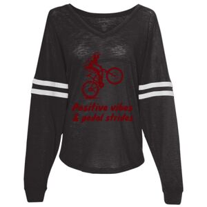Women’s Slub Jersey Varsitee V-Neck Long Sleeve T-Shirt Thumbnail