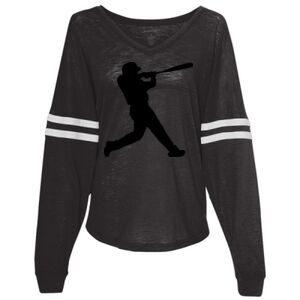 Women’s Slub Jersey Varsitee V-Neck Long Sleeve T-Shirt Thumbnail