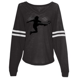 Women’s Slub Jersey Varsitee V-Neck Long Sleeve T-Shirt Thumbnail