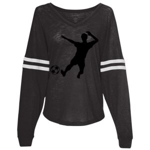 Women’s Slub Jersey Varsitee V-Neck Long Sleeve T-Shirt Thumbnail