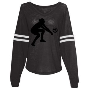 Women’s Slub Jersey Varsitee V-Neck Long Sleeve T-Shirt Thumbnail