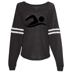 Women’s Slub Jersey Varsitee V-Neck Long Sleeve T-Shirt Thumbnail