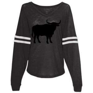 Women’s Slub Jersey Varsitee V-Neck Long Sleeve T-Shirt Thumbnail