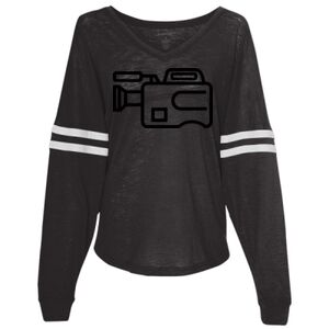Women’s Slub Jersey Varsitee V-Neck Long Sleeve T-Shirt Thumbnail