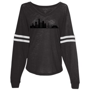 Women’s Slub Jersey Varsitee V-Neck Long Sleeve T-Shirt Thumbnail