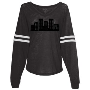 Women’s Slub Jersey Varsitee V-Neck Long Sleeve T-Shirt Thumbnail