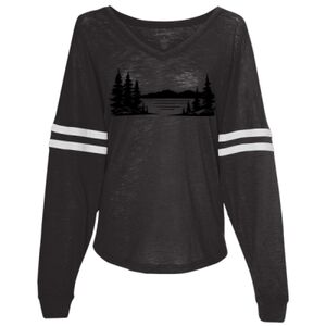 Women’s Slub Jersey Varsitee V-Neck Long Sleeve T-Shirt Thumbnail