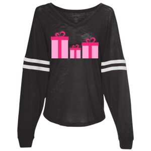 Women’s Slub Jersey Varsitee V-Neck Long Sleeve T-Shirt Thumbnail