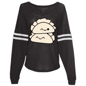 Women’s Slub Jersey Varsitee V-Neck Long Sleeve T-Shirt Thumbnail