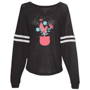 Women’s Slub Jersey Varsitee V-Neck Long Sleeve T-Shirt Thumbnail