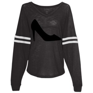 Women’s Slub Jersey Varsitee V-Neck Long Sleeve T-Shirt Thumbnail