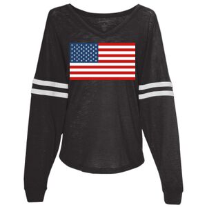 Women’s Slub Jersey Varsitee V-Neck Long Sleeve T-Shirt Thumbnail
