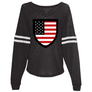 Women’s Slub Jersey Varsitee V-Neck Long Sleeve T-Shirt Thumbnail